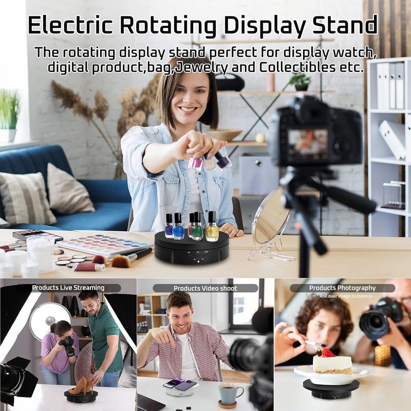 JAYEGT 3 in1 Motorized Rotating Display Stand with 5.74 /7.08/ 8.66 inch Replacement Cover，Max 22lbs Load，360 Electronic Turntable for Photography Products (3 in1 / Black/ With Remote controller) - Image 4